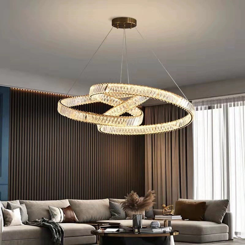 D23.6 Inch Special-shaped Design Crystal Chandelier Luxury Modern Hall Pendant Light Circular Living Dining Room Lamp Fixtures