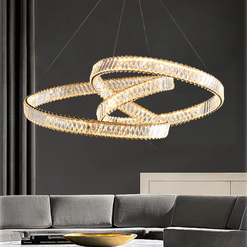 D23.6 Inch Special-shaped Design Crystal Chandelier Luxury Modern Hall Pendant Light Circular Living Dining Room Lamp Fixtures