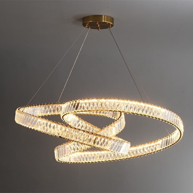 D23.6 Inch Special-shaped Design Crystal Chandelier Luxury Modern Hall Pendant Light Circular Living Dining Room Lamp Fixtures