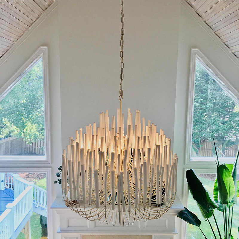 Wood Branches American Style Light Hotel Chandelier Light For High Ceilings Pendant Light Loft Retro Industrial Vintage Lamp