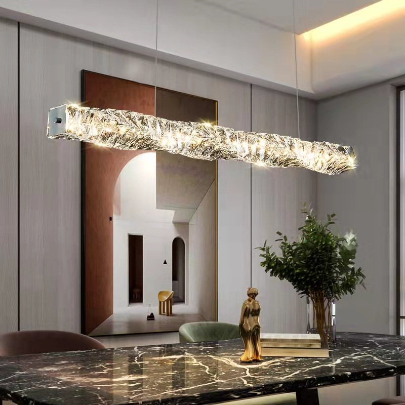 L39.4 Inch Luxury Restaurant Lighting Pendant Crystal Modern Dining Table And Bar Counter Design Straight Bar Lighting Fixtures