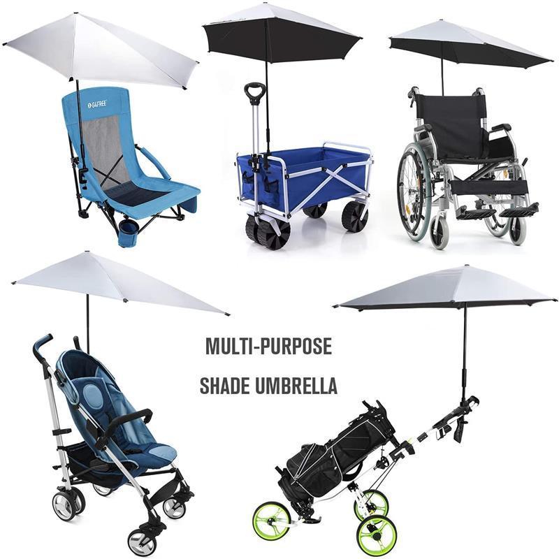 Adjustable Universal Clamp Chair Golf Cart Stroller Bleacher Patio UPF 50+ portable Beach Umbrella