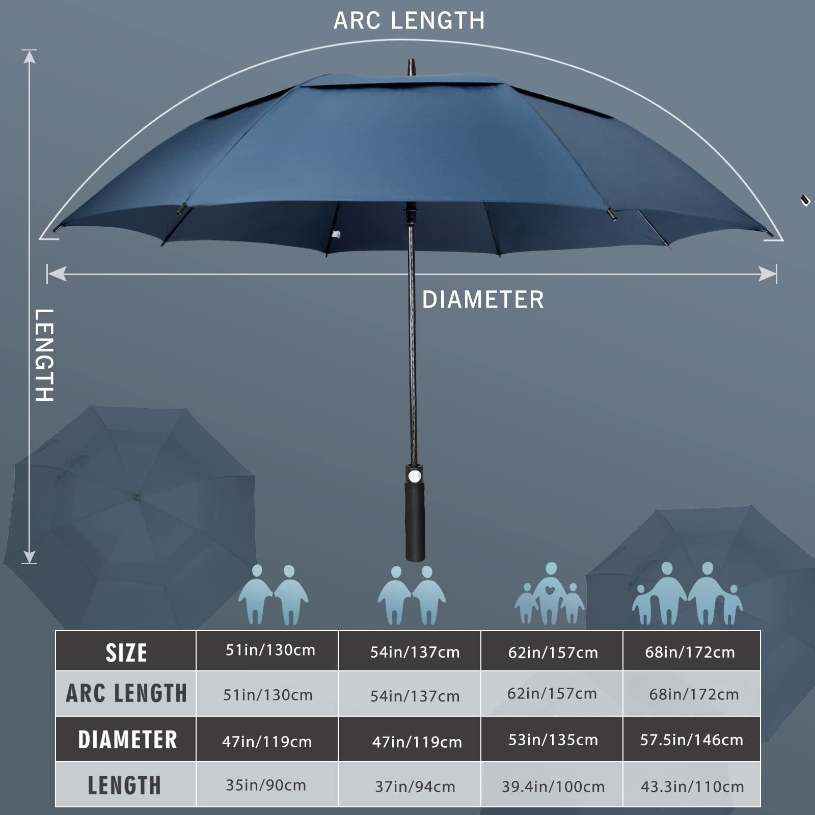 62 inch and 68 inch large size custom printed golf umbrella with custom logo for promotion luxury umbrella