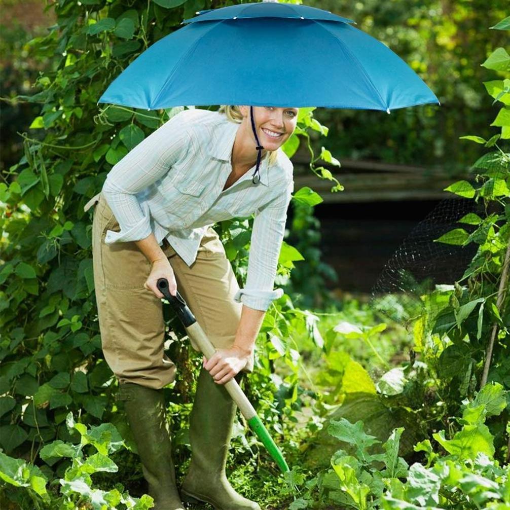 Windproof Head Hat 35'' Large Adults Folding Brolly Hat Umbrella for Gardening Golf Outdoor