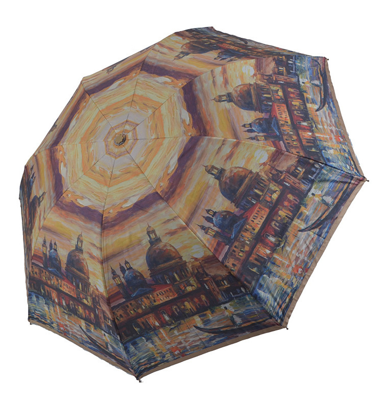 Custom Design Women's Umbrella UV Protection Double Layer Retro Art Oil Painting Sunshade Umbrella