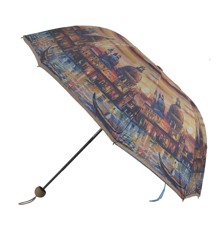 Custom Design Women's Umbrella UV Protection Double Layer Retro Art Oil Painting Sunshade Umbrella