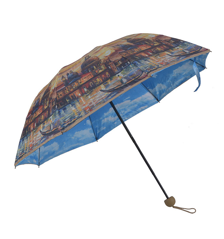 Custom Design Women's Umbrella UV Protection Double Layer Retro Art Oil Painting Sunshade Umbrella