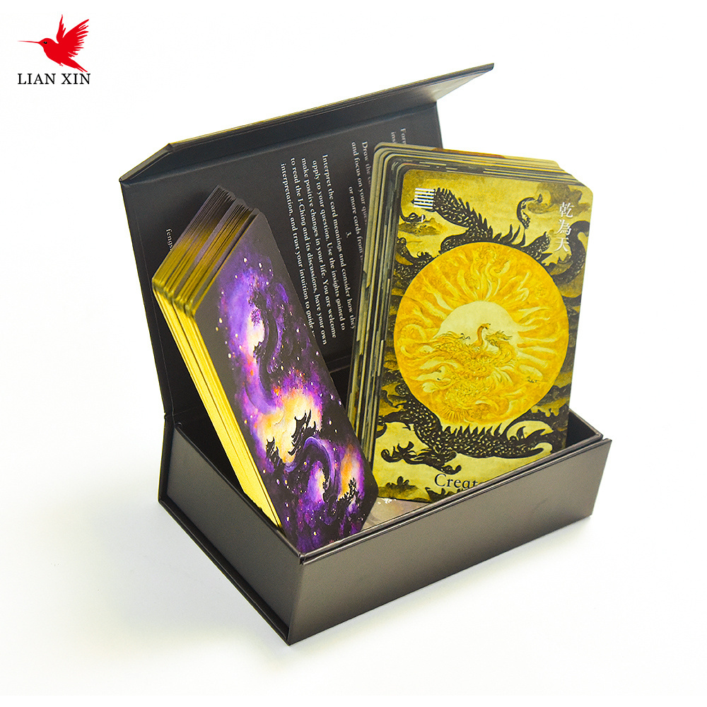 High Quality Factory Custom Tarot Card Printing Gold Foil Oracles Wholesale Black Paper Tarot Deck Affirmation Cards With Box