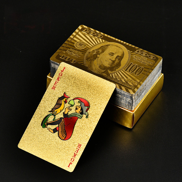 Stock Wholesale Plastic Golden 24k Poker Set Box Plated Playing Cards Gold Custom Size  Designs