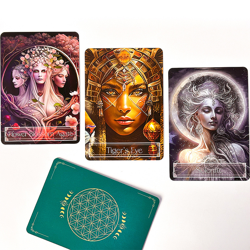 High Quality Custom Printing Affirmation Tarot Deck Gold Foil PVC Tarot Card with Logo for Game Play and Play Box Packaging