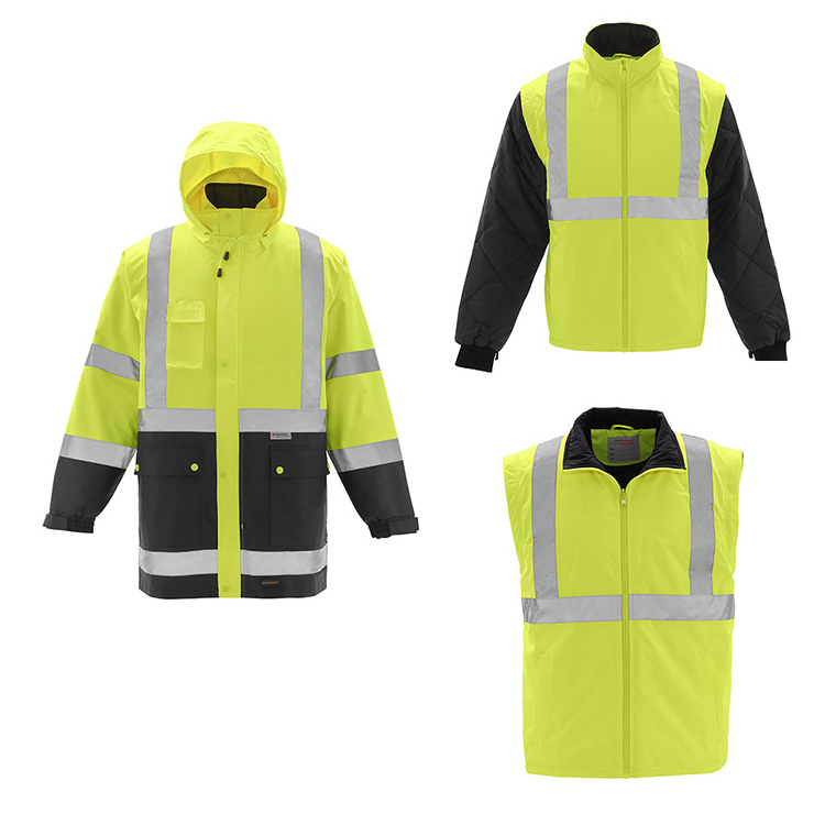 High Visible Customized Winter Industrial Construction Reflective Vest Guangzhou With Logo Safety Reflective Vest