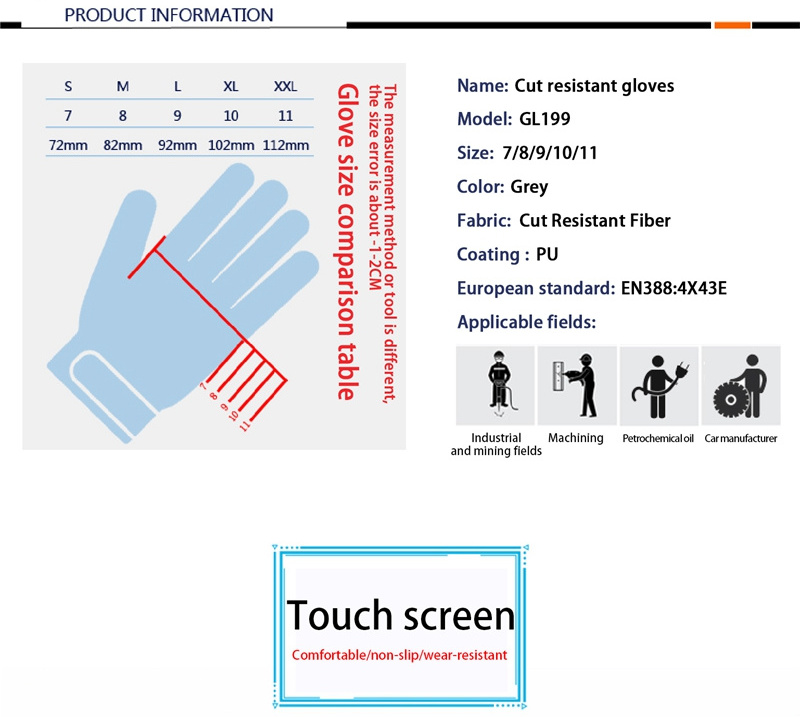 Wholesale Touchscreen Pu Soft Coated Protective Work Gloves Cut Resistant Guantes De Trabajo Industrial Safety Gloves