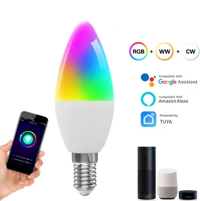 MOQ 2 wifi smart led light bulb TUYA smart candle bulb E14  5W 7W 9W 12W smart bulbs