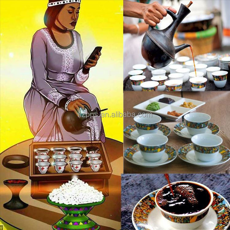 Ethiopian fine art queen sheba tea set coffee cup set for Jebena