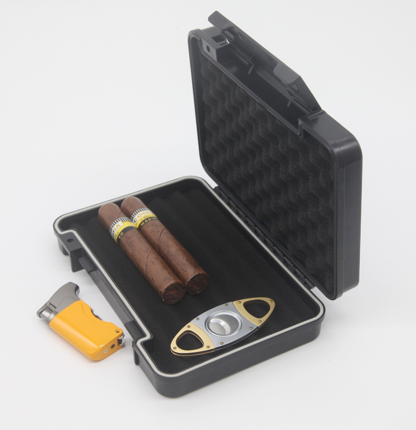 Factory wholesale temperature and humidity controlled black humidor plastic cigar box from China supplies