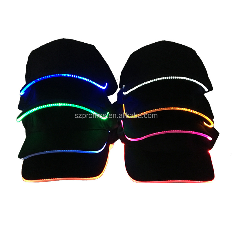 LED design high quality advertising new design caps luminous mountaineering light 6-panel cotton sun baseball cap hat