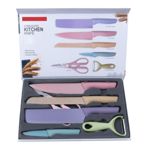 High Carbon Kitchen Accessories Colorful Cutting Bread Paring Fruit Vegetable 6 Pcs Knife Set Stainless Steel Wheat Straw Knife