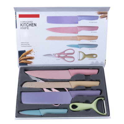 High Carbon Kitchen Accessories Colorful Cutting Bread Paring Fruit Vegetable 6 Pcs Knife Set Stainless Steel Wheat Straw Knife