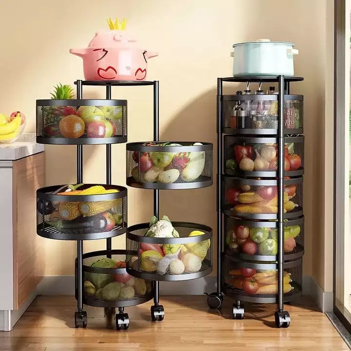 Hot Sale stainless steel kitchen storage rotatable shelf 3/4/5 layers vegetable or fruit storage rack