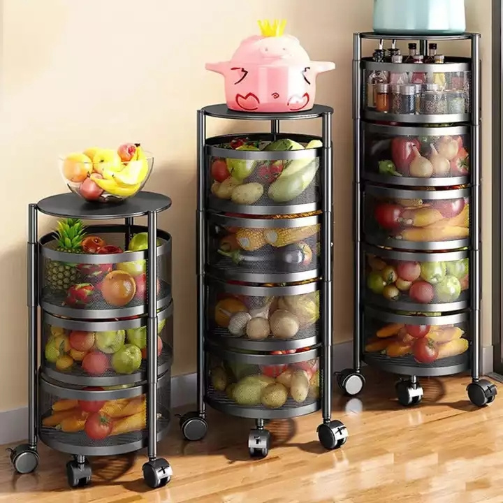 Hot Sale stainless steel kitchen storage rotatable shelf 3/4/5 layers vegetable or fruit storage rack