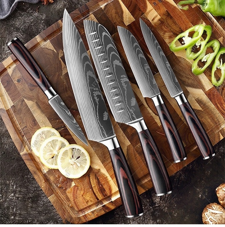 professional china colorful german damascus stainless steel chef steak butcher knife set kitchen knife