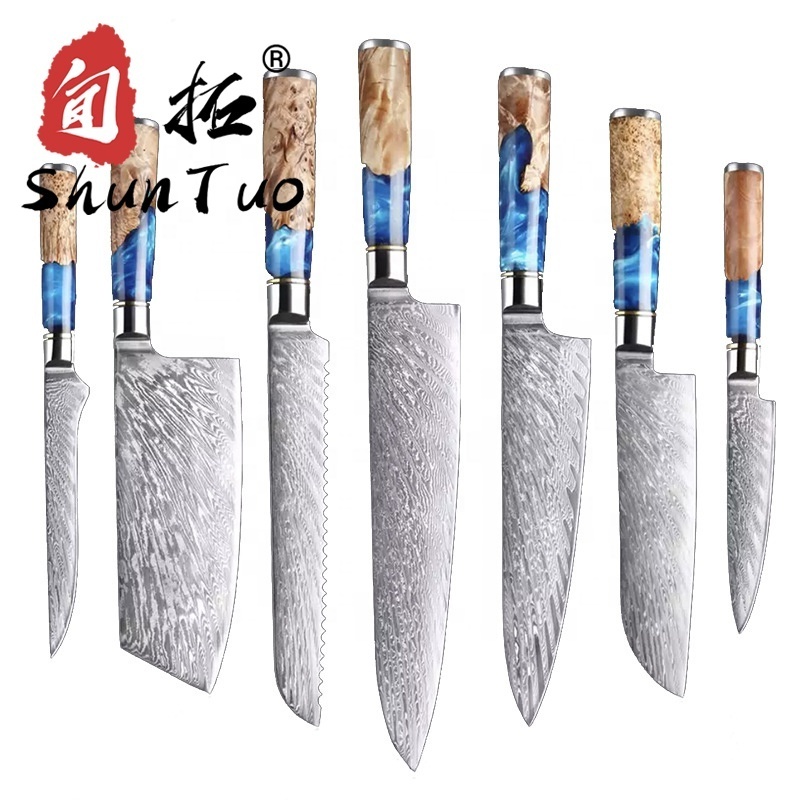 7Pcs pakistan dasmasco luxo facas wholesale knives chinese knifes damascus steel 73 layers custom oem knife