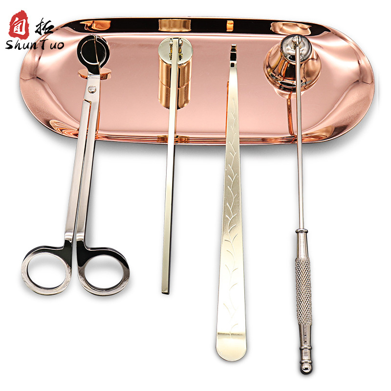 Customized engraved candle accessories tool wick dipper lighter candle snuffer black rose gold wholesale candle wick trimmer set