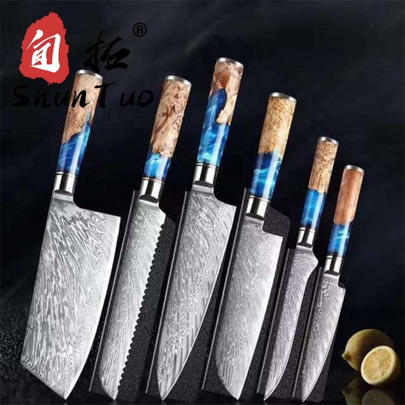 7Pcs pakistan dasmasco luxo facas wholesale knives chinese knifes damascus steel 73 layers custom oem knife