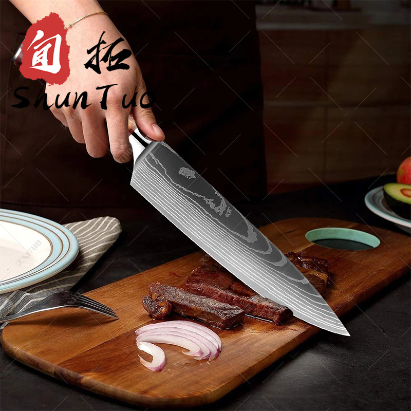 10 pcs knife japanese vg10 super carbon steel damascus santoku chef knife set with magnet wooden stand