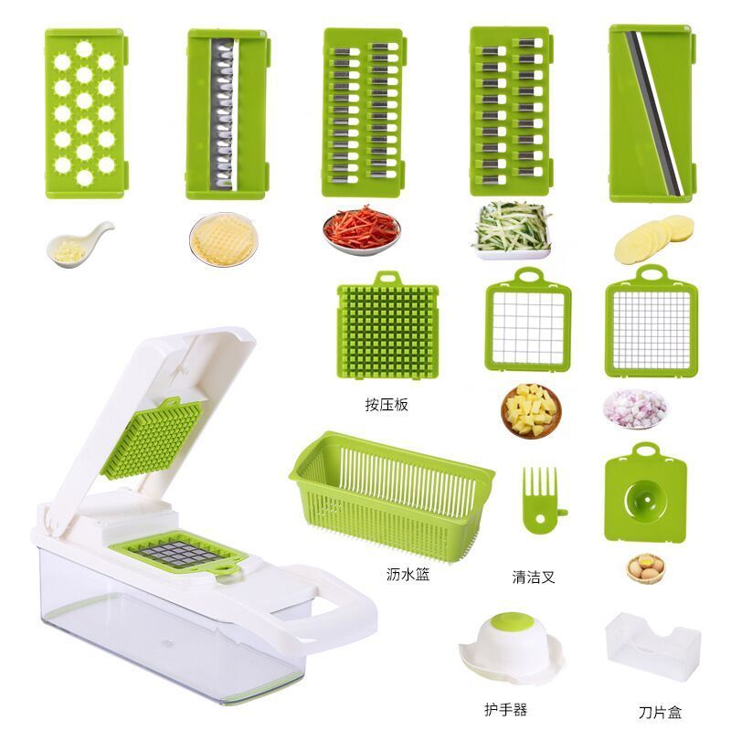 Best Kitchen Accessories 12 in 1 Hand Held Multifunctional Onion Cutter Fruits Slicer Potatoes Peeler Manual Vegetable Chopper