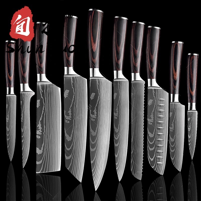 professional china colorful german damascus stainless steel chef steak butcher knife set kitchen knife