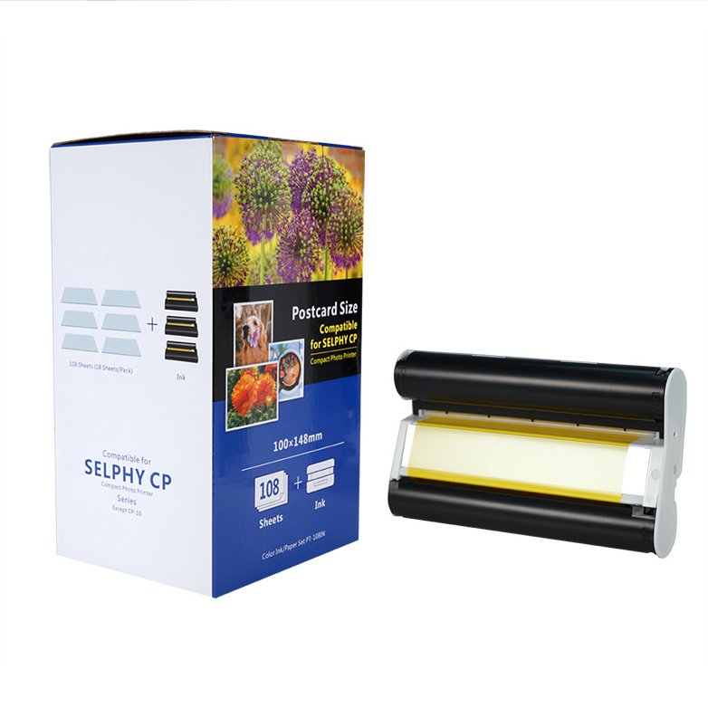 High glossy photo paper adhesive matte photographic paper 3 Ink Cartridge+108 sheets for canon selphy cp1300