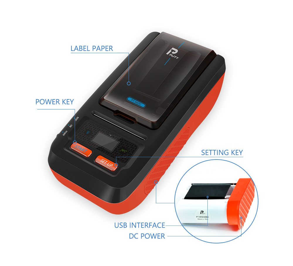 PUTY 66DC portable label printer Multi-Function 52mm qr code sticker printer