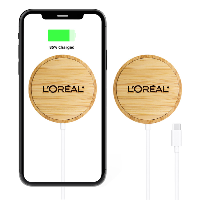 Portable 15w custom fast charger qi walnut wooden bamboo digital magnetic wireless charger power bank with led display wood logo