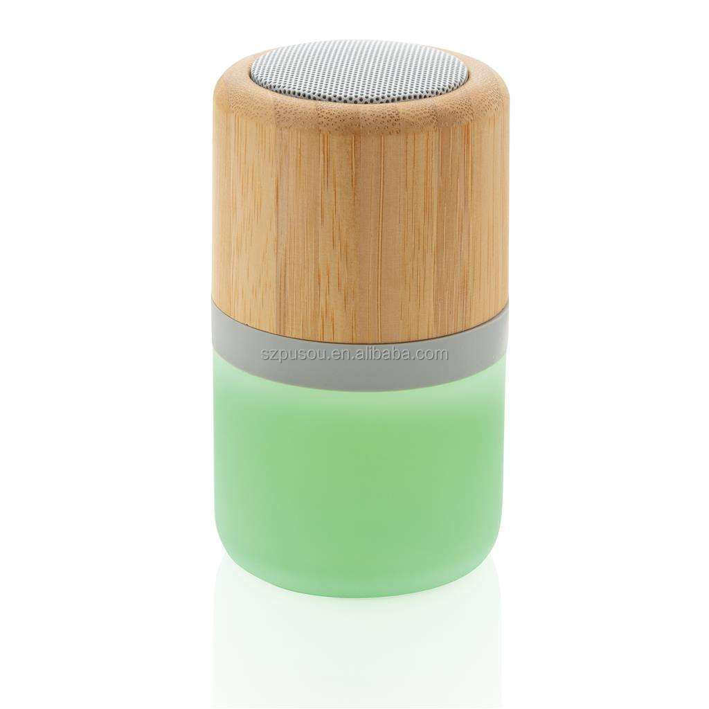 eco promotional mini Blue tooth bambus stereo 3W speakers gift Bamboo wireless speaker with led lamp light