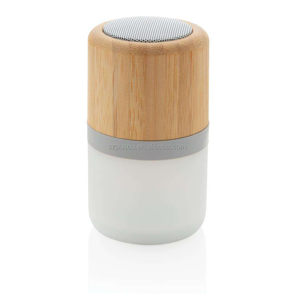 eco promotional mini Blue tooth bambus stereo 3W speakers gift Bamboo wireless speaker with led lamp light