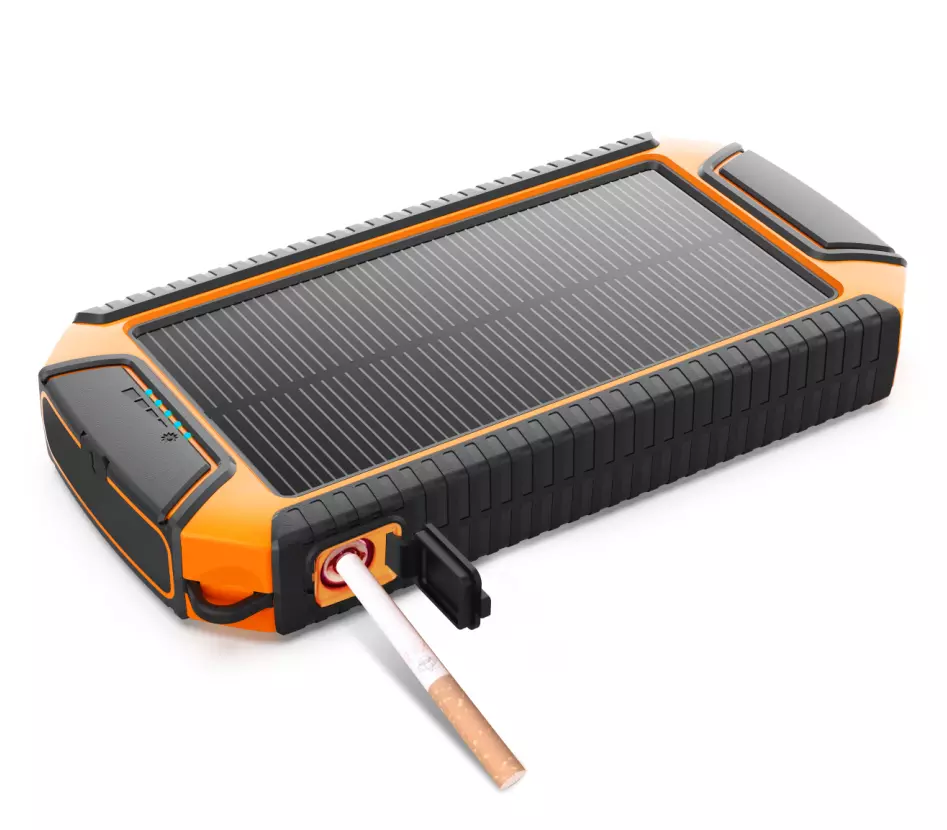 Outdoor emergency solar power bank with compass and cigar lighter and LED flashlight 20000 mAH fast charging power bank