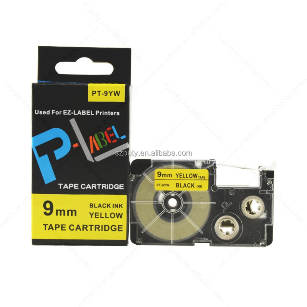 PUTY Black on Yellow 9mm Printer Ribbon PT-9YW XR-9YW Compatible Tape Cartridge For KL-60L label Printer ez label machine tape