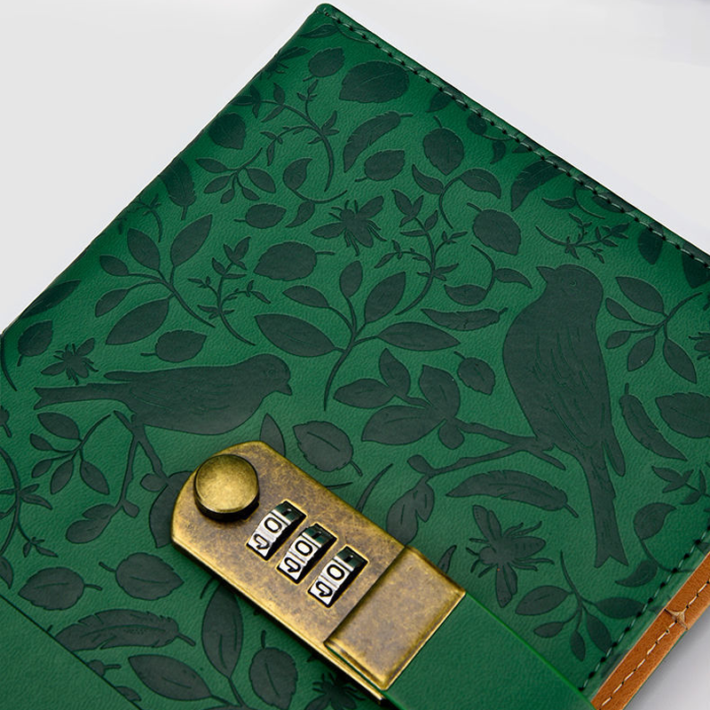 A5 Fresh Vintage Embossed Pattern PU Leather Cover Diary Notebook With Code Lock