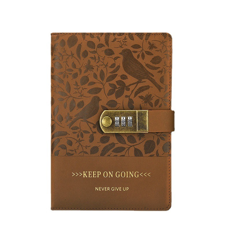 A5 Fresh Vintage Embossed Pattern PU Leather Cover Diary Notebook With Code Lock