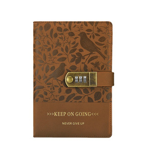 A5 Fresh Vintage Embossed Pattern PU Leather Cover Diary Notebook With Code Lock