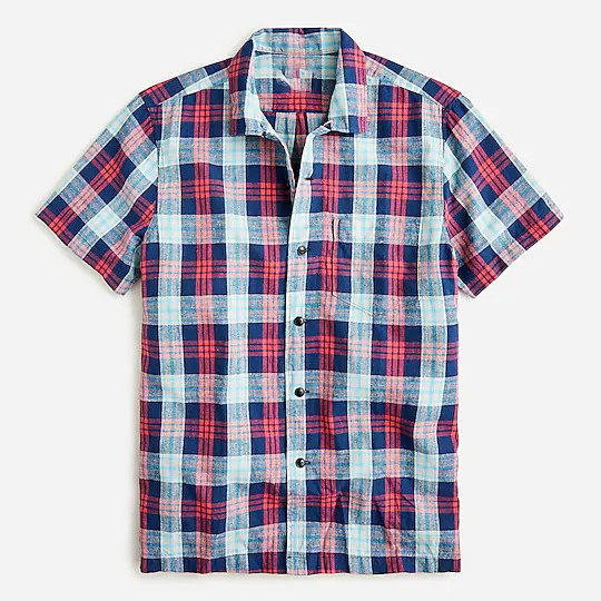 OEM chemises hommes men's clothing shirts red and blue plaid shirt casual check shirts for men short sleeve