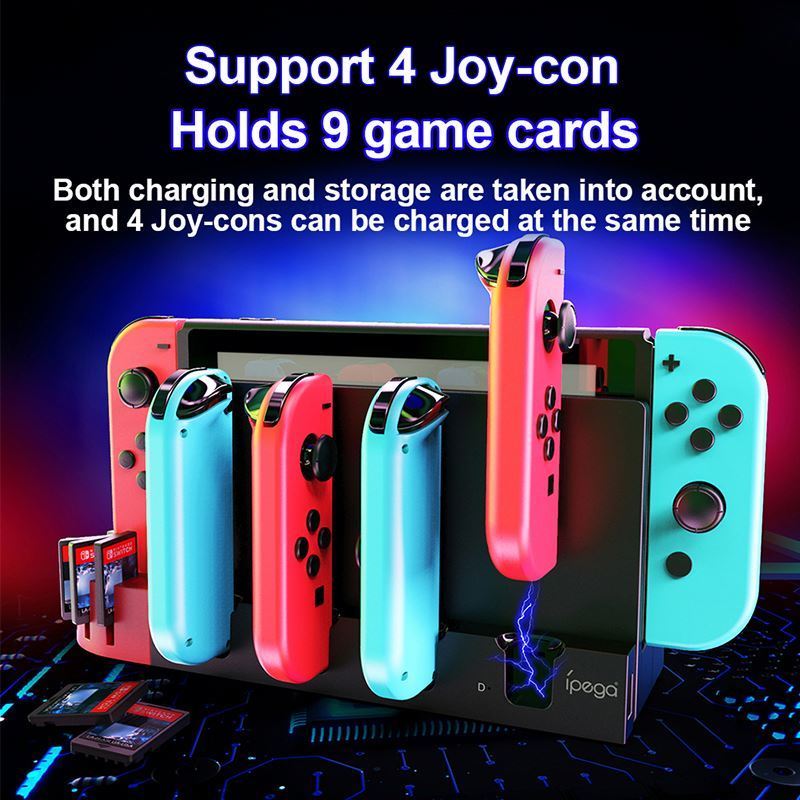 Nintendo Switch IPEGA PG-SW071 4 Port Holder 9 Games Slots Joycon Charging Station  For Nintendo Switch Console Charger Stand