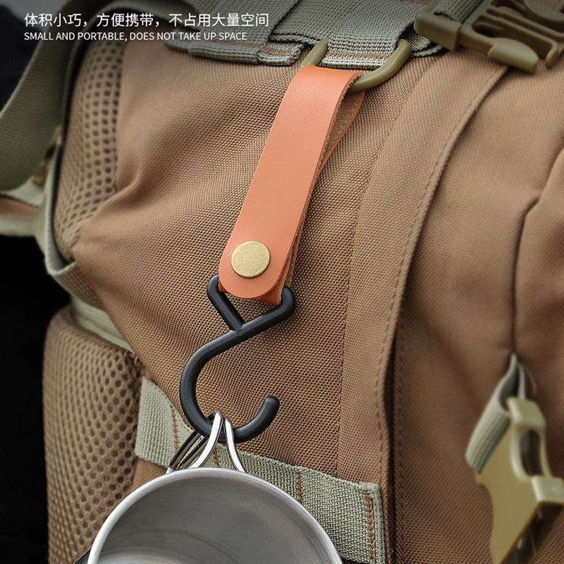 Outdoor Multi Purpose Leather Hook  Camping Cookware Hanging Rack Triangular Pot Pan Camping Hiking Storage Hanger Hook