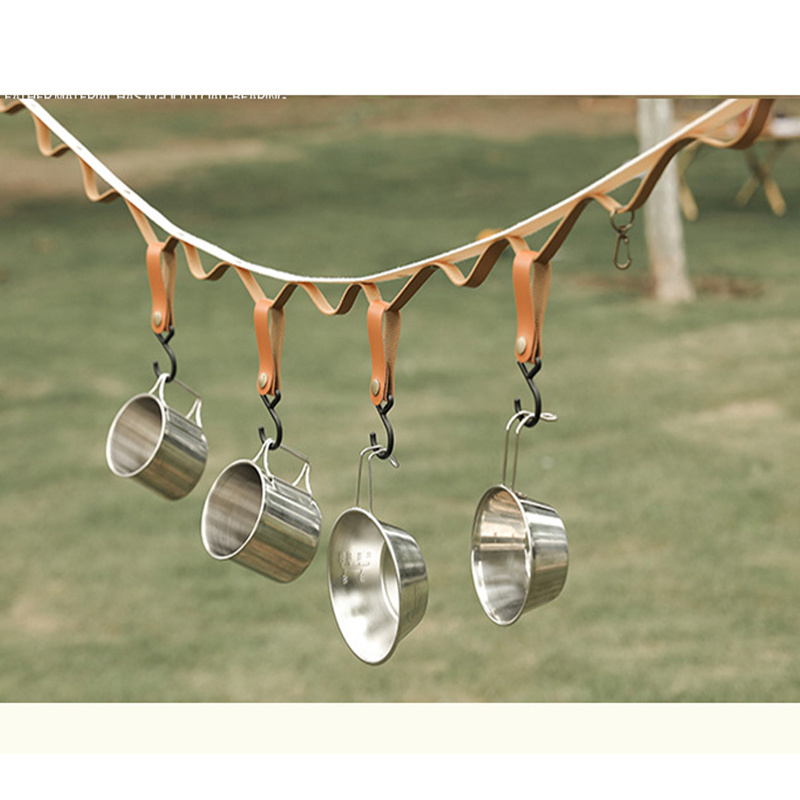 Outdoor Multi Purpose Leather Hook  Camping Cookware Hanging Rack Triangular Pot Pan Camping Hiking Storage Hanger Hook