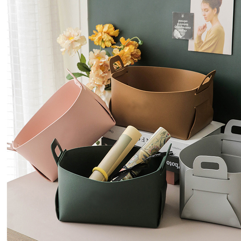 Nordic Large Capacity Pu Leather Desktop Storage Organizer Creative Cosmetics Storage Box Foldable Storage Basket With Handle