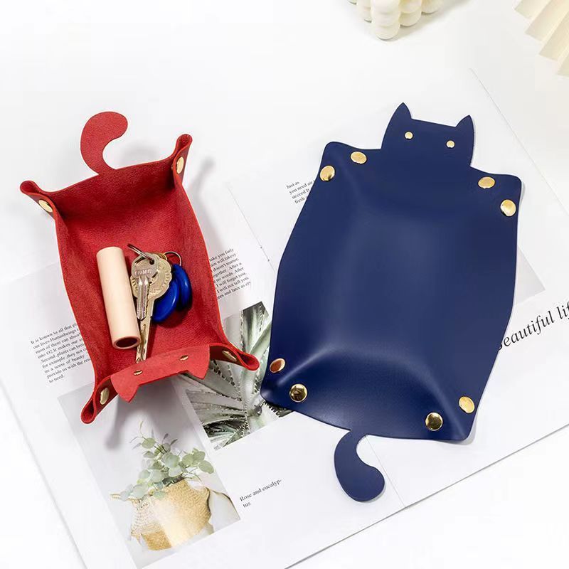 Factory Wholesale Custom Cat Key Storage Tray Change Organizer  Folding PU Leather Catchall Dice Tray Sundries Box