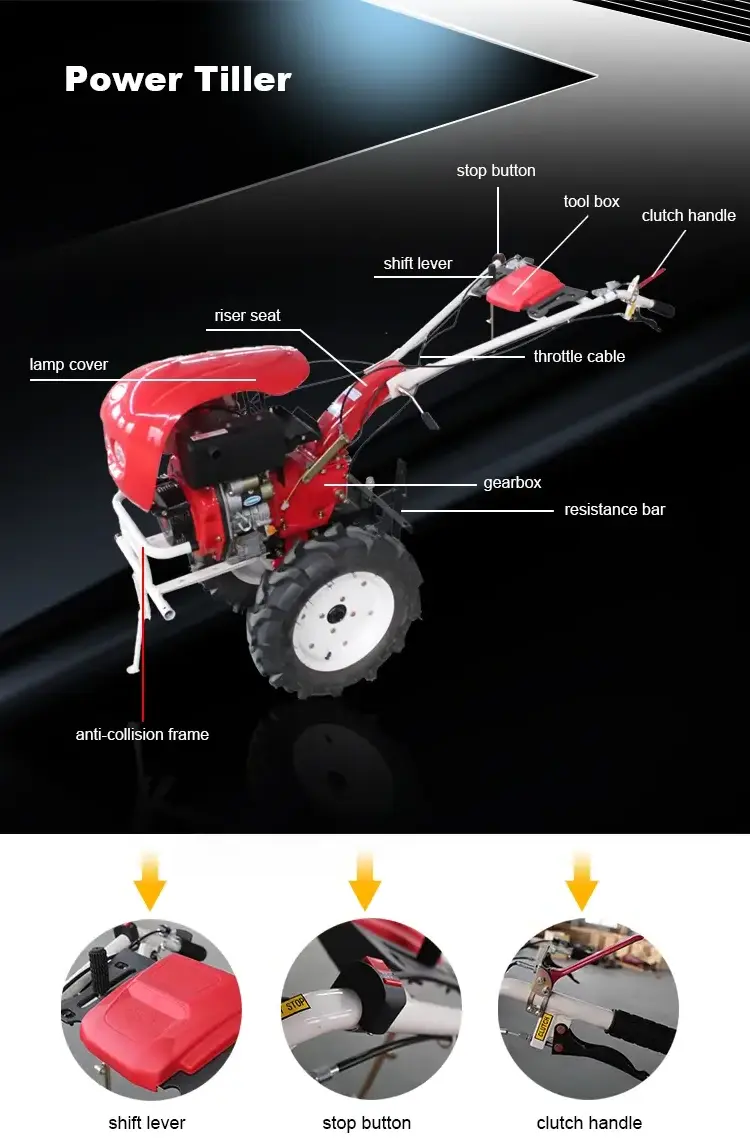 Agricultural Machinery Equipment Gasoline Cultivator Motocultor Two Wheel Power Mini Tiller