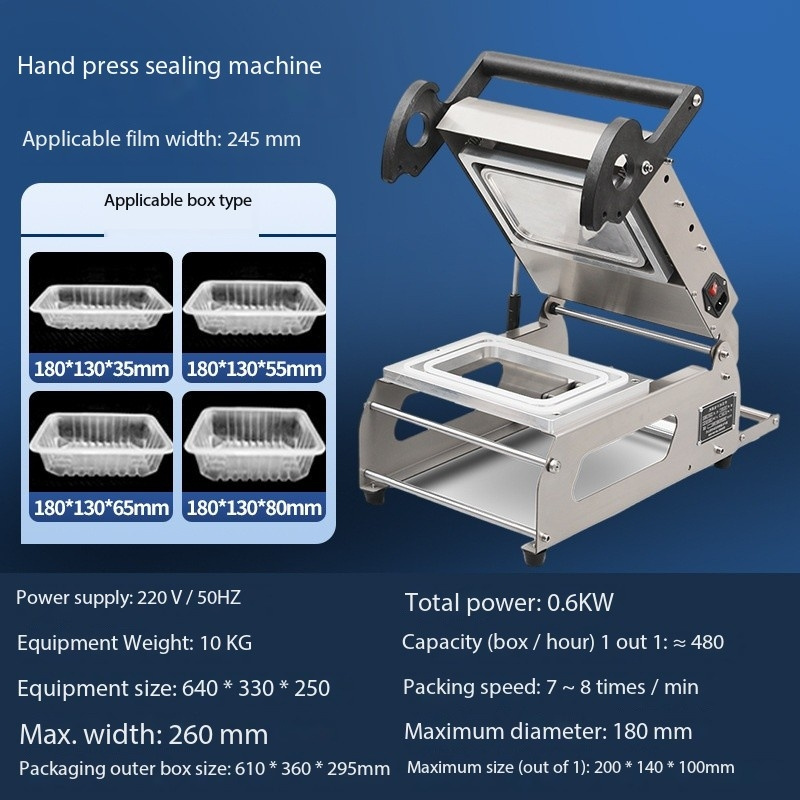 FR160E-2 Manual Tray Food Square Box Small Kitchen Sealing Machine Fast Food Take Away Box Sealing Machine