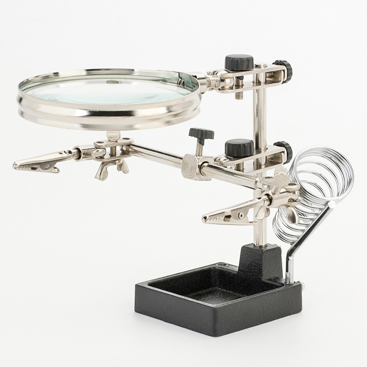 Multi-functional helping hand magnifier with soldering stand